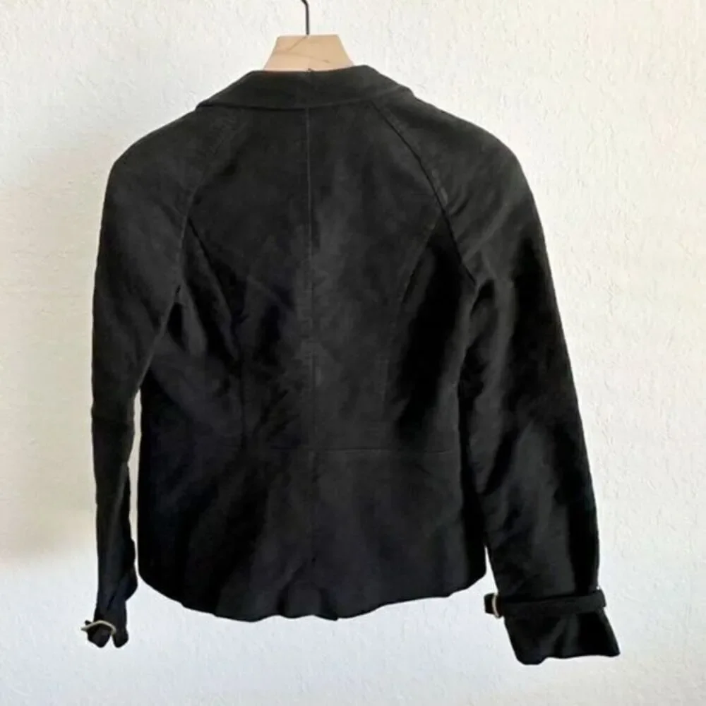 Tory Burch Double Breasted Buckle Accent Leather‎ Trim Military Jacket Black 2